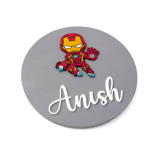 Iron Man Themed Hand-Painted Wooden Name Plate For Kids