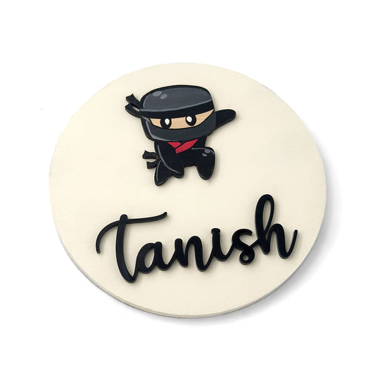 Ninja Themed Hand-Painted Wooden Name Plate For Kids