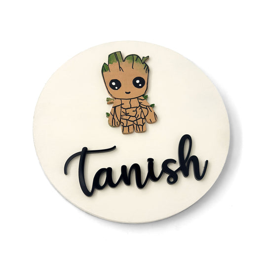 Groot Themed Hand-Painted Wooden Name Plate For Kids