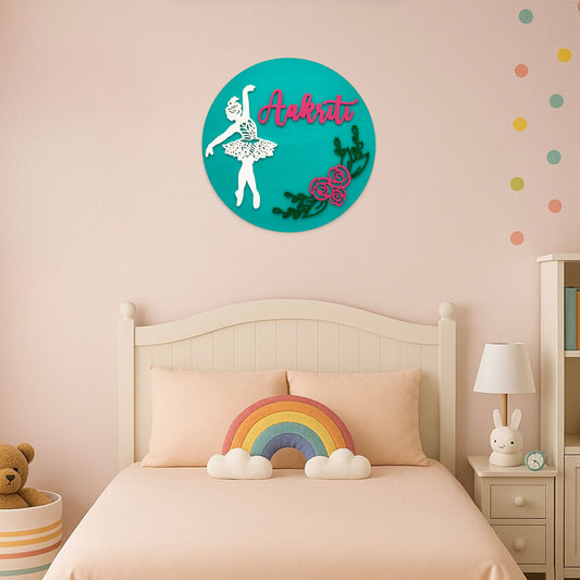 Dance Themed Hand-Painted Wooden Kids Name Plate