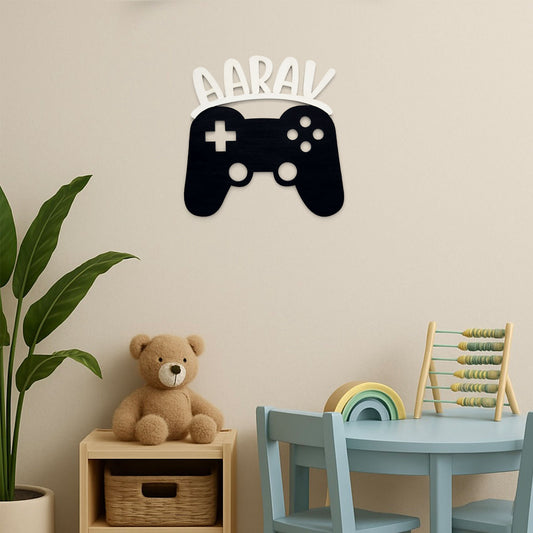 Joystick Themed Hand-Painted Wooden Kids Name Plate