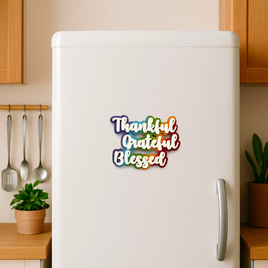 Thankful Grateful Blessed Hand-Painted Wooden Double Layered Fridge Magnet