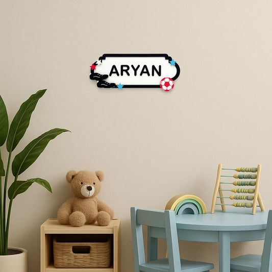 Soccer Football Themed Hand-Painted Wooden Kids Name Plate