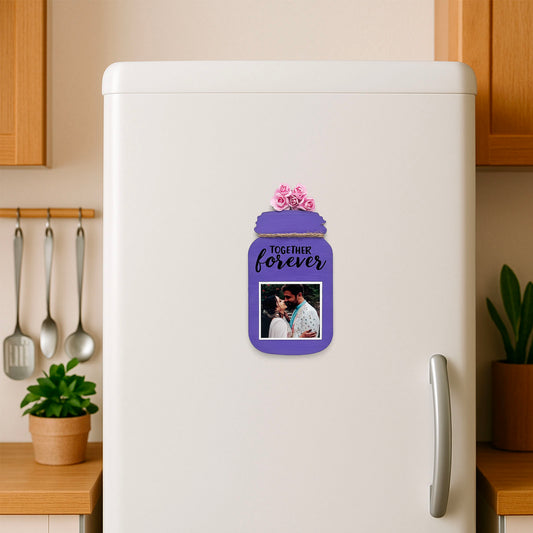 Together Forever Hand-Painted Wooden Jar Fridge Magnet With Photo - Purple