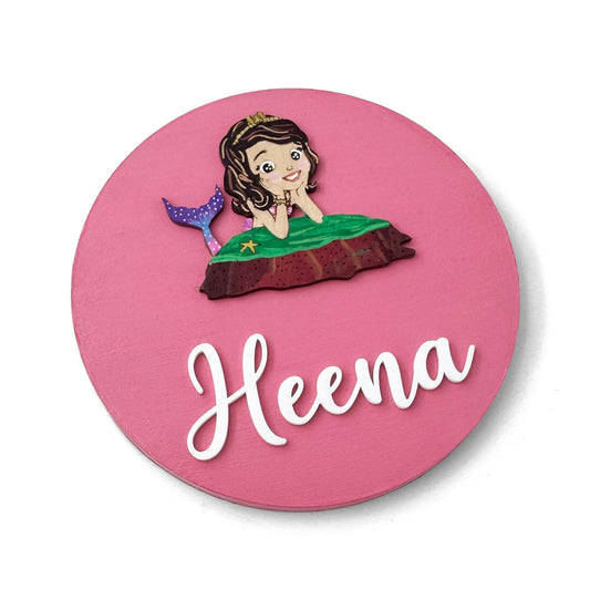 Disney Princess Ariel Themed Hand-Painted Wooden Name Plate For Kids
