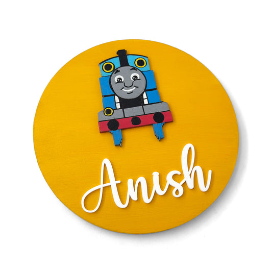Thomas Train Themed Hand-Painted Wooden Name Plate For Kids
