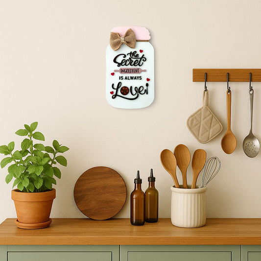 The Secret Ingredient Is Always Love Hand-Painted Wooden Jar Kitchen Wall Hanging - Light Blue