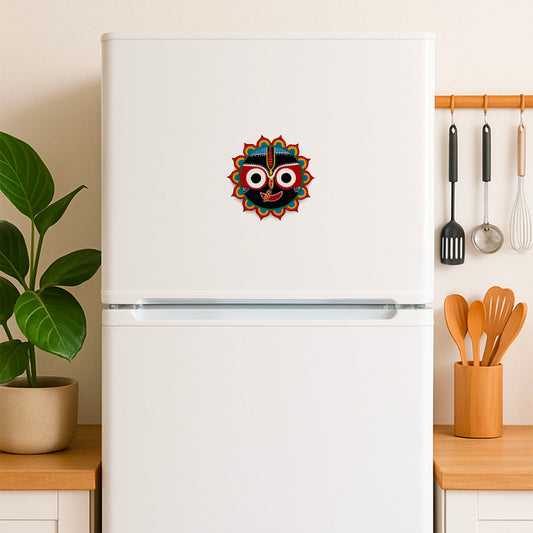 Lord Jagannath Face Hand-Painted Wooden Fridge Magnet