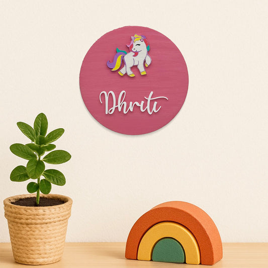 Unicorn Themed Hand-Painted Wooden Mini Kids Name Plate
