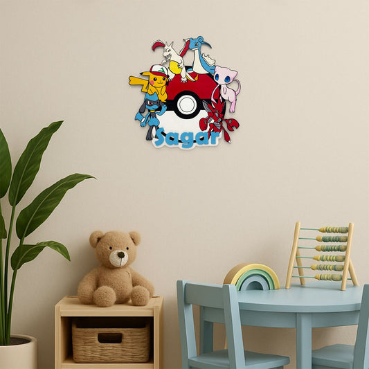 Pokemon Themed Hand-Painted Wooden Kids Name Plate