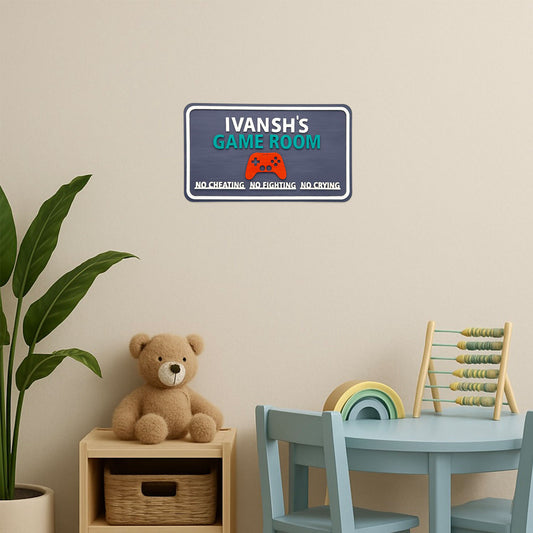 Game Room Themed Hand-Painted Wooden Kids Name Plate