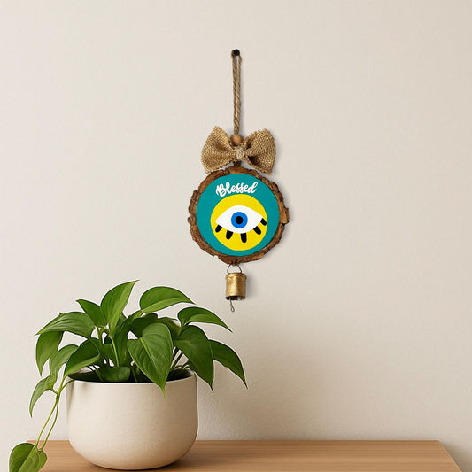 Blessed Evil Eye Hand-Painted Wooden Log Wall Hanging