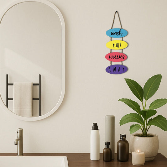 Wash Your Worries Away Hand-Painted Wooden Washroom Hanging