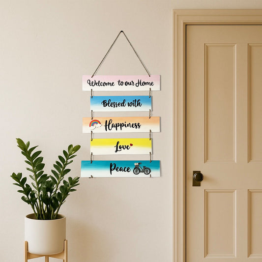 Welcome To Our Home Hand-Painted Wooden Arrow Plank Wall Hanging - Design 15