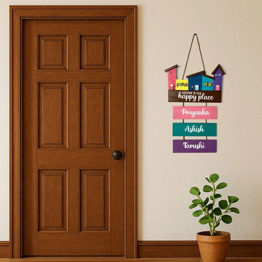 Hut-Shaped Hand-Painted Wooden Name Plate For Home - Hut Board & Three Planks Design 6