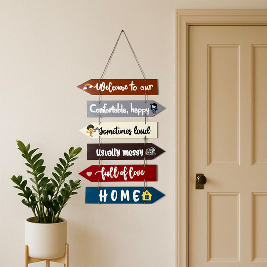 Welcome To Our Home Hand-Painted Wooden Arrow Plank Wall Hanging - Design 2