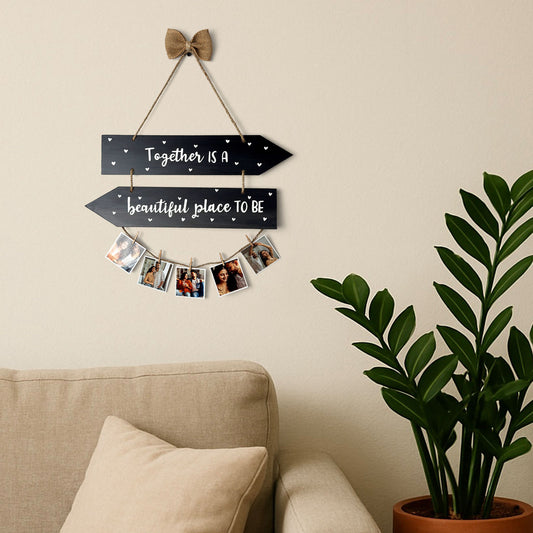 Together Is A Beautiful Place To Be Hand-Painted Wooden Photo Holder - Black & Grey