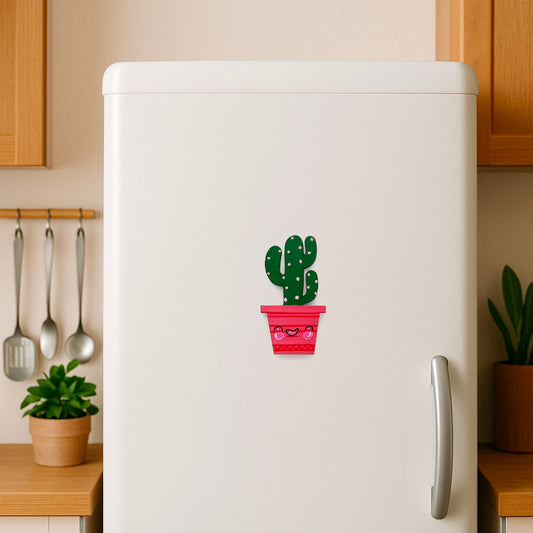 Hand-Painted Wooden Cactus Fridge Magnet - Design 5