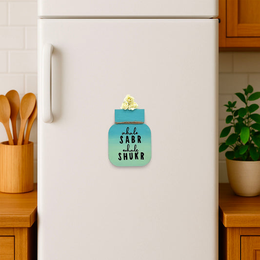 Inhale Sabr Exhale Shukr Hand-Painted Wooden Mason Jar Fridge Magnet - Teal
