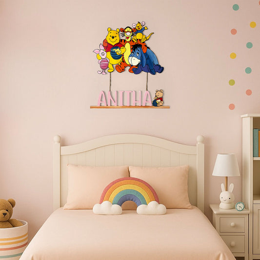 Winnie-the-Pooh Themed Hand-Painted Wooden Kids Name Plate