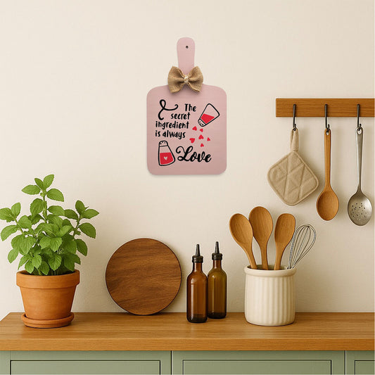 The Secret Ingredient Is Always Love Hand-Painted Wooden Chopping Board Kitchen Wall Hanging - Light Brown