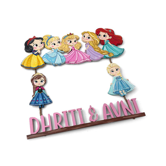 Disney Princess Themed Hand-Painted Wooden Kids Name Plate - Design 1