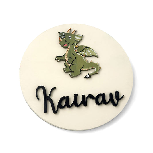 Dragon Themed Hand-Painted Wooden Name Plate For Kids