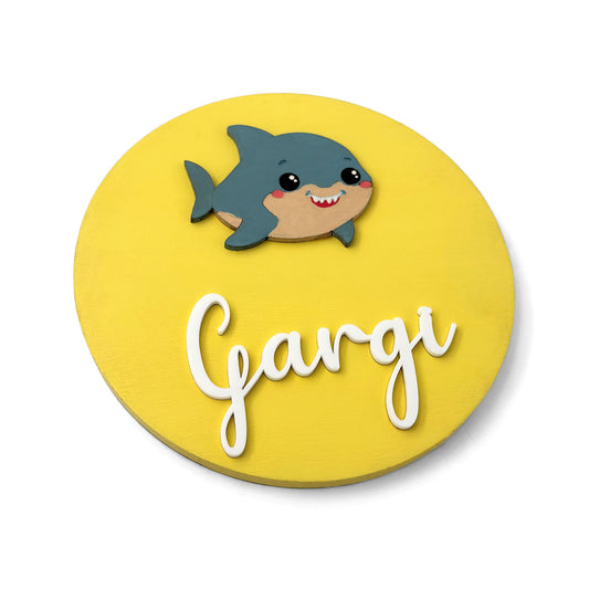 Baby Shark Themed Hand-Painted Wooden Name Plate For Kids