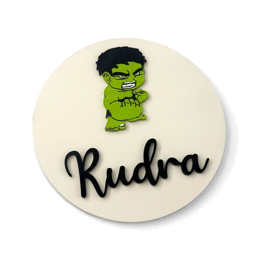 HulkThemed Hand-Painted Wooden Name Plate For Kids