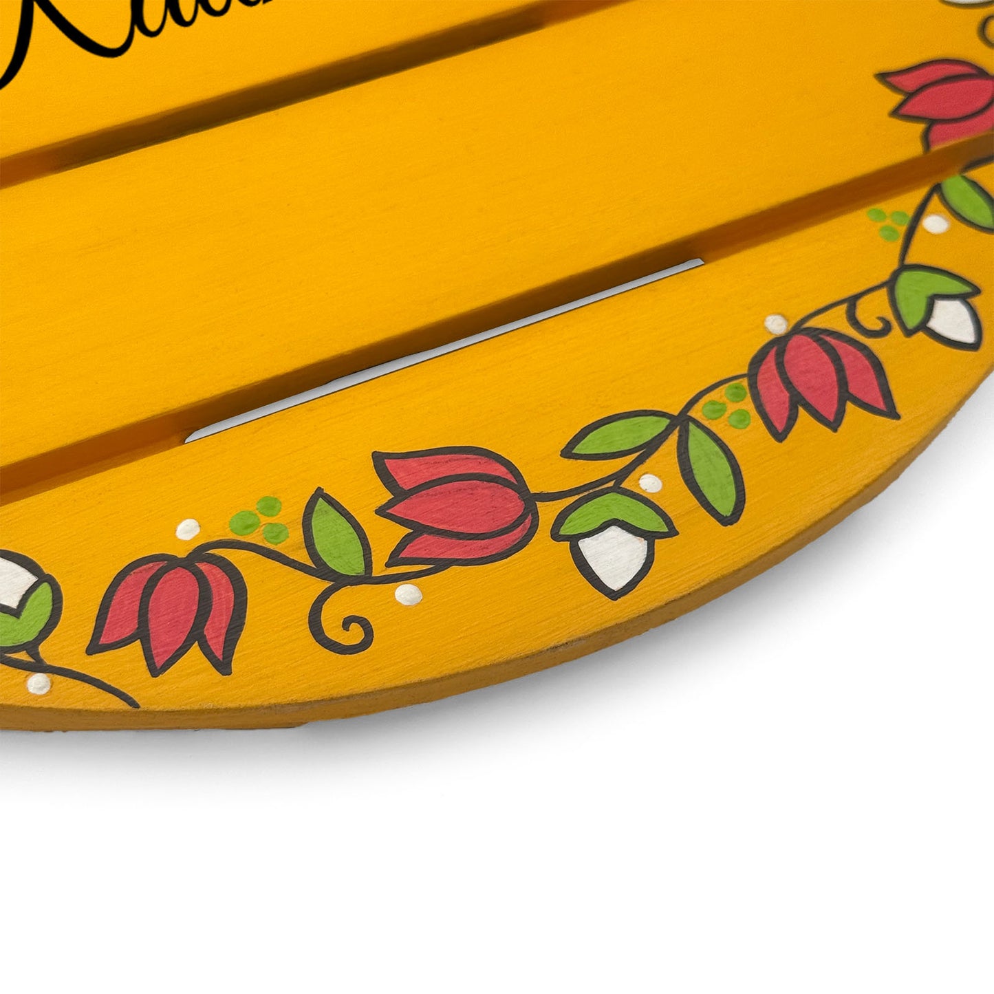 Lotus Bud Artwork Hand-Painted Wooden Madhubani Round Name Plate For Home