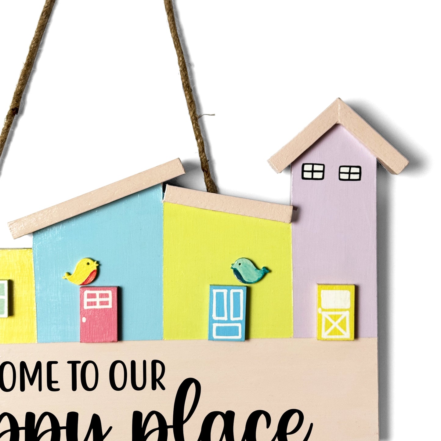 Hut-Shaped Hand-Painted Wooden Name Plate For Home - Hut Board & Three Planks Design 2