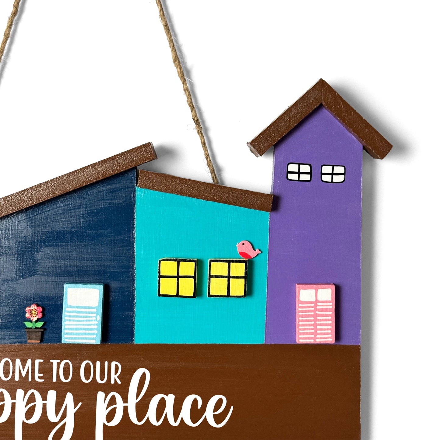 Hut-Shaped Hand-Painted Wooden Name Plate For Home - Hut Board & Three Planks Design 6