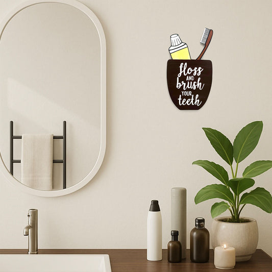 Floss And Brush Your Teeth Hand-Painted Wooden Washroom Hanging
