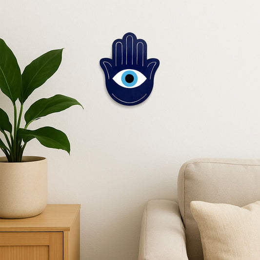 Hamsa Hand Evil Eye Hand-Painted Wooden Wall Hanging
