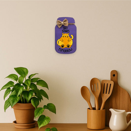 Diet Starts Tomorrow Hand-Painted Wooden Jar Kitchen Wall Hanging - Purple