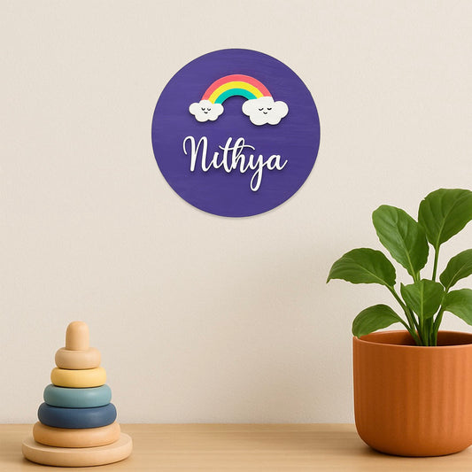 Rainbow Themed Hand-Painted Wooden Mini Kids Name Plate