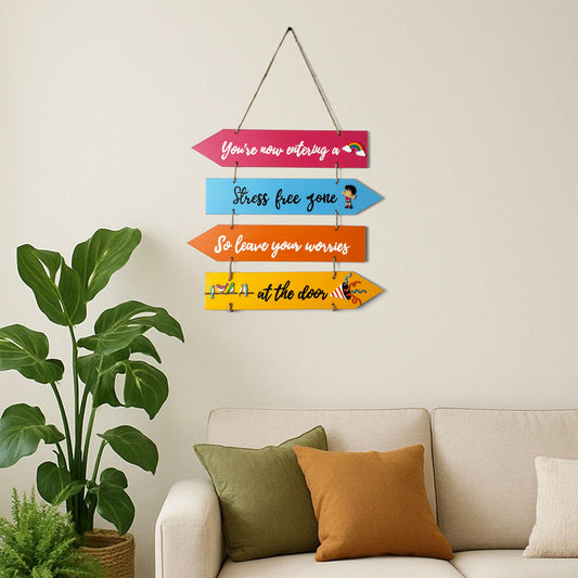 Stress Free Zone Hand-Painted Wooden Arrow Plank Wall Hanging
