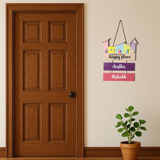 Hut-Shaped Hand-Painted Wooden Name Plate For Home - Hut Board & Two Planks Design 2