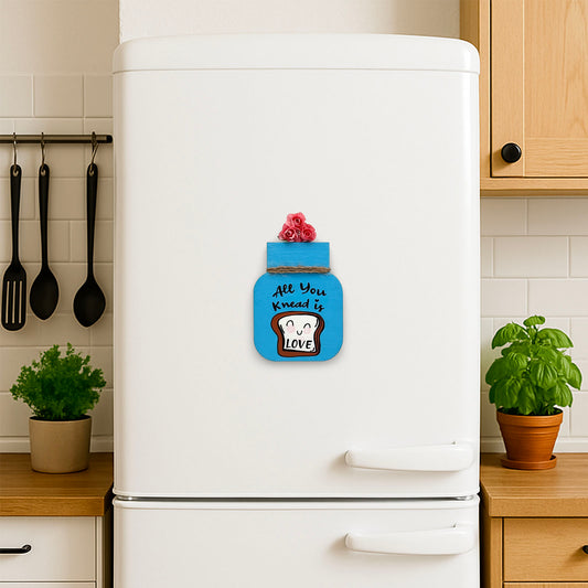 All You Knead Is Love Hand-Painted Wooden Mason Jar Fridge Magnet - Light Blue