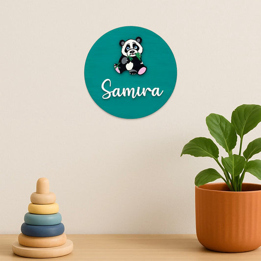 Panda Themed Hand-Painted Wooden Mini Kids Name Plate