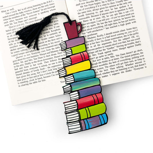 Hand-Painted Wooden Bookmark - Books