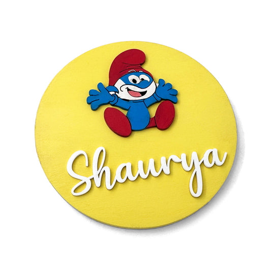 Smurfs Themed Hand-Painted Wooden Name Plate For Kids