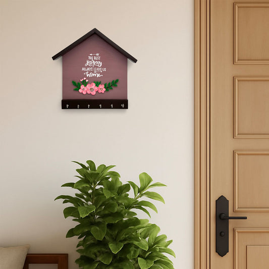 Hand-Painted Wooden Hut Key Holder - The Best Journey Always Leads Us Home