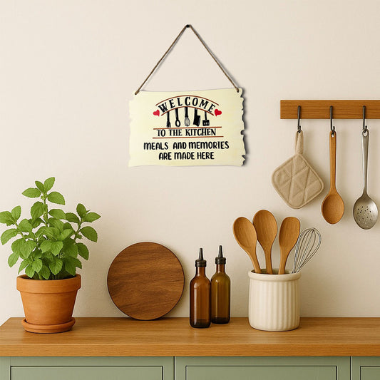 Welcome To My Kitchen Hand-Painted Wooden Kitchen Wall Hanging - Beige