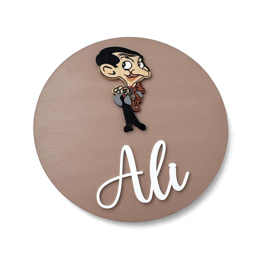 Mr. Bean Themed Hand-Painted Wooden Name Plate For Kids