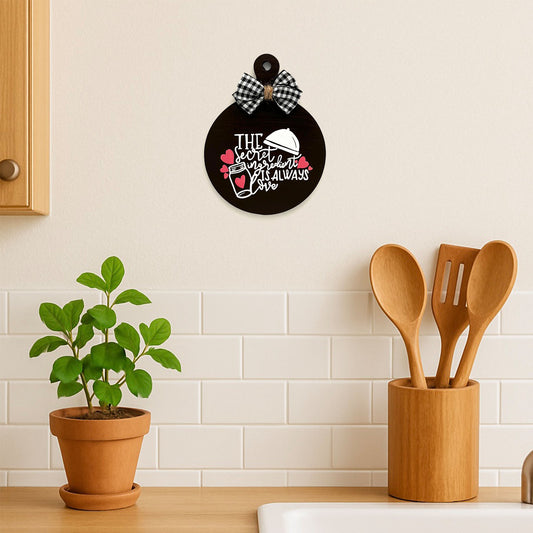 The Secret Ingredient Is Always Love Hand-Painted Wooden Round Chopping Board Kitchen Wall Hanging - Dark Brown