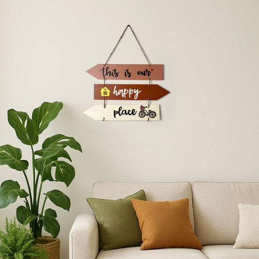 This Is Our Happy Place Hand-Painted Wooden Arrow Plank Wall Hanging - Design 1