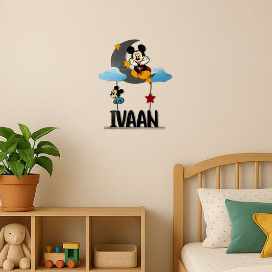 Mickey Mouse Themed Hand-Painted Wooden Kids Name Plate