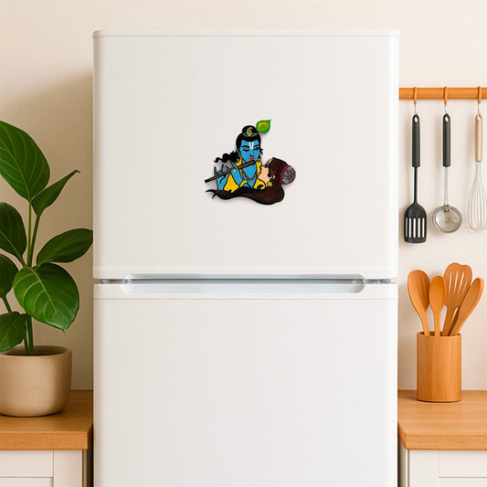 Radha Krishna Face Hand-Painted Wooden Fridge Magnet