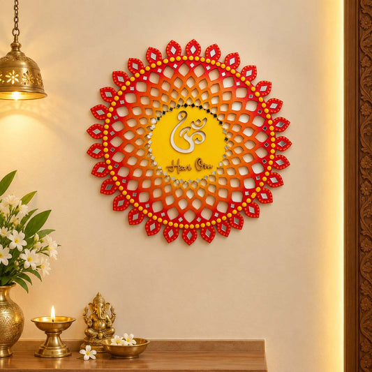 Sahasrara Chakra Hari Om Hand-Painted Wooden Wall Hanging - Red